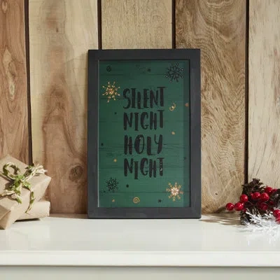 Vhc Brands Festive Finds Silent Night Holy Night Framed Wall Hanging Sign 12x8 In Black,green,cream