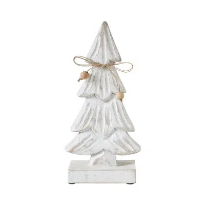 Vhc Brands Festive Finds Snowy Tree Textured Wooden White 10.25x4.75x2.25 In Cream