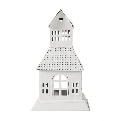 Vhc Brands Festive Finds Tealight Holder Metal Village House A 9.5x5.5x5.5 In Antique White