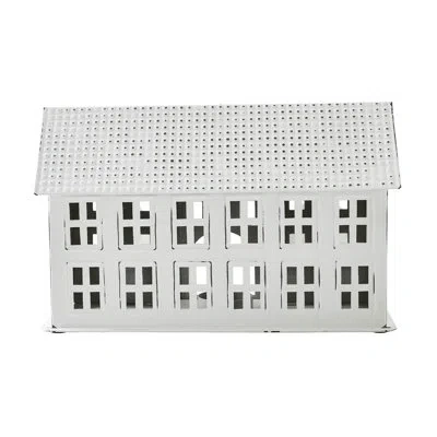 Vhc Brands Festive Finds Tealight Holder Metal Village House B Antique White 6.75x10.5x5.5 In Cream