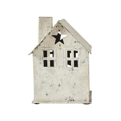 Vhc Brands Festive Finds Tealight Holder Metal Village House D Antique Cream 6.75x4.75x4.5