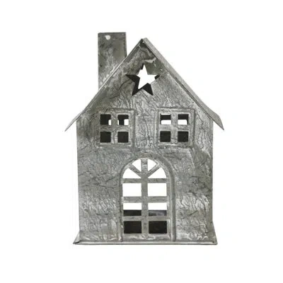 Vhc Brands Festive Finds Tealight Holder Metal Village House H Antique Grey 7.25x5.5x4.75 In Gray