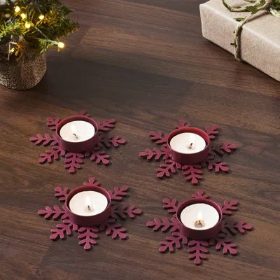 Vhc Brands Festive Finds Tealight Holder Snowflake Set Of 4 0.6x4.13x4.13 In Burgundy