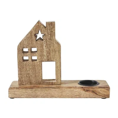 Vhc Brands Festive Finds Tealight Holder Wooden Saltbox House W/ Star Natural In Brown