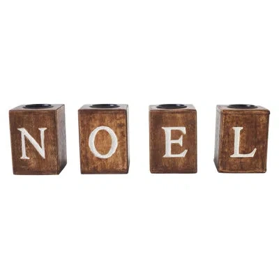 Vhc Brands Festive Finds Tealight Holders Noel Cube Set Of 4 4x3x3 In Brown