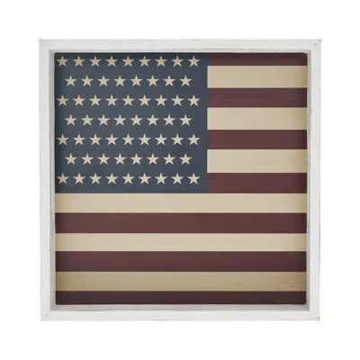 Vhc Brands Festive Finds Vintage Usa Flag White Mdf Decorative Tray 12x12x2 In White;blue;red
