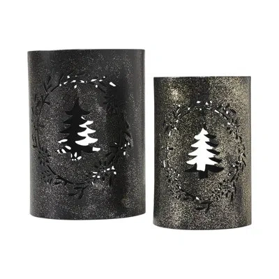Vhc Brands Festive Finds Votive Candle Holder Christmas Tree Wreath Set Of 2 In Black