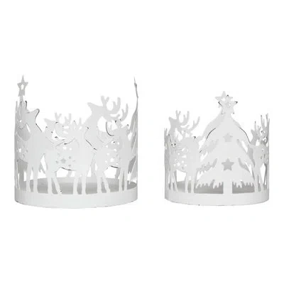 Vhc Brands Festive Finds Votive Candle Holder Reindeer Antique White Set Of 2 In Cream