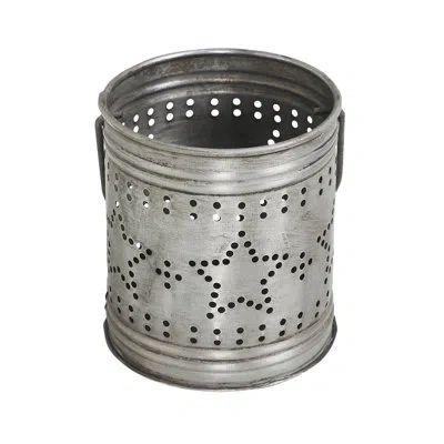 Vhc Brands Festive Finds Votive Candle Holder W/ Punched Stars Band Black Zinc Iron 3.75x3.25x3.25