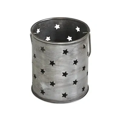Vhc Brands Festive Finds Votive Candle Holder W/ Punched Stars Galvanized 3.75x3.25x3.25 In Black