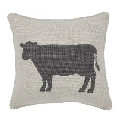Vhc Brands Finders Keepers Cow Silhouette Pillow 6x6 In Gray;cream