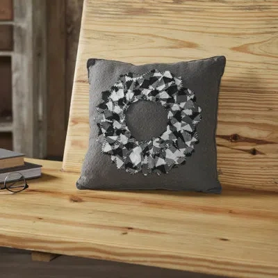 Vhc Brands Finders Keepers Fabric Wreath Pillow 14x14 In Black;white;gray