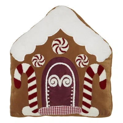 Vhc Brands Gingerbread House Embroidered Velvet Pillow 18x18 In White;tan
