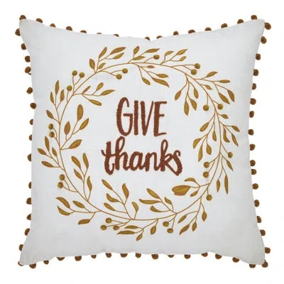 Vhc Brands Give Thanks Wreath Pom Pom Pillow 18x18 In Yellow;orange;cream