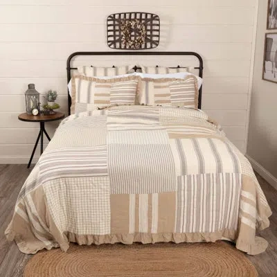 Vhc Brands Grace Creme/natural/nickel Grey Cotton Reversible  Remove Farmhouse / Country Quilt In Gray;cream;tan