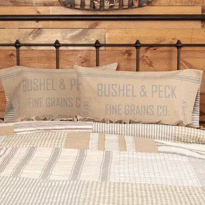 Vhc Brands Grace Feed Sack 100% Cotton Pillowcase In Gray;cream;tan