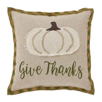 Vhc Brands Harvest Blessings Applique Pumpkin Give Thanks Pillow 12x12 In Green;cream;tan