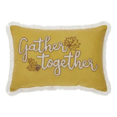 Vhc Brands Harvest Blessings Embroidered Cotton Blend Reversible Throw Pillow In Brown;yellow;cream