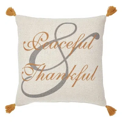 Vhc Brands Harvest Blessings Peaceful & Thankful Woven Pillow 14x14 In Gray;orange;cream