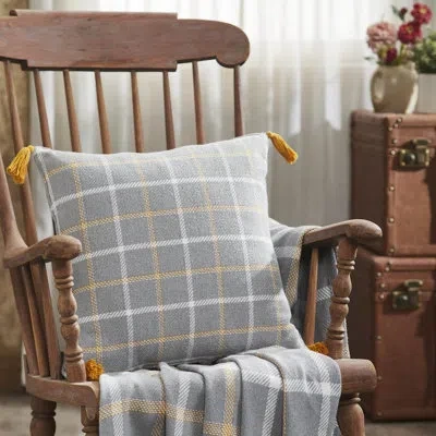 Vhc Brands Harvest Blessings Woven Plaid Pillow 18x18 In Gray;orange;cream