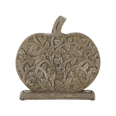 Vhc Brands Harvest Vine Carved Wooden Pumpkin Natural 12x11x2 In Brown,white