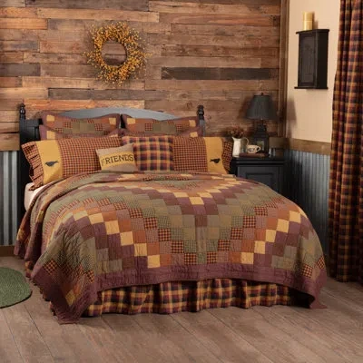 Vhc Brands Heritage Farms Burgundy/mustard/raven Black Standard Cotton Reversible Country Quilt In Black;red;yellow