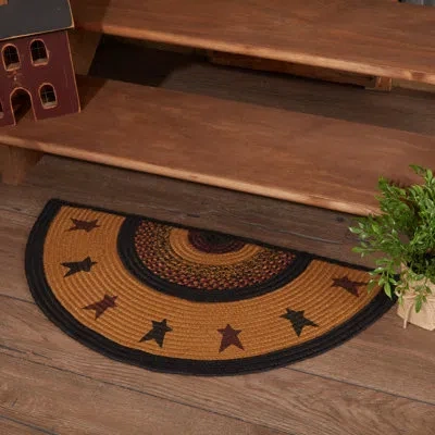 Vhc Brands Heritage Farms Geometric Braided Mustard Tan/raven Black/burgundy Area Rug In Mustard Tan,raven Black,burgundy