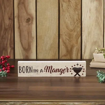 Vhc Brands Higher Glory Born In A Manger Block Sign 3x13 In Brown;red;cream