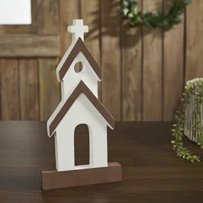 Vhc Brands Higher Glory Brown Roof White Church Wooden Figurine In Brown;white