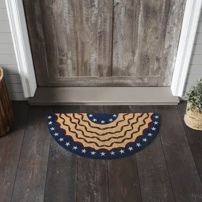 Vhc Brands Higher Glory Bunting Flag Coir Rug Half Circle 16.5x33 In Blue;red