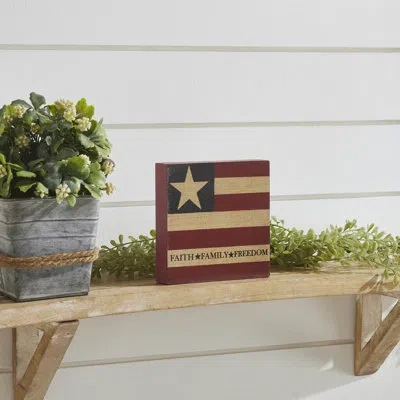 Vhc Brands Higher Glory Faith Family Freedom On Flag Mdf Block Sign 5x5x1 In Blue;red;tan