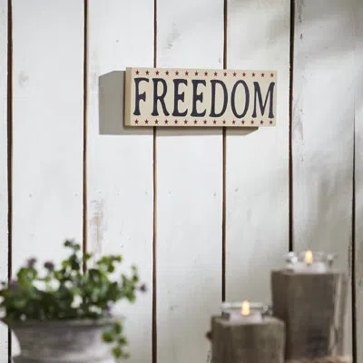 Vhc Brands Higher Glory Freedom W/ Red Stars On Creme Mdf Block Sign 4x11x1 In Blue;red;tan