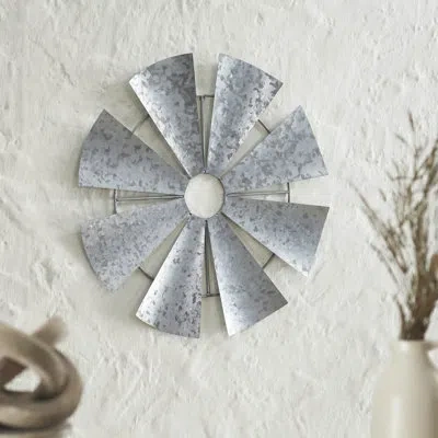 Vhc Brands Higher Glory Galvanized Metal Windmill Blades Wall Hanging 16.75x16.75 In Gray