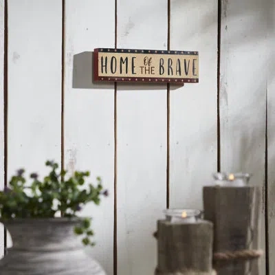 Vhc Brands Higher Glory Home Of The Brave W/ Red Blue Star Stripes Mdf Block Sign 3x10x1 In Blue;red;tan