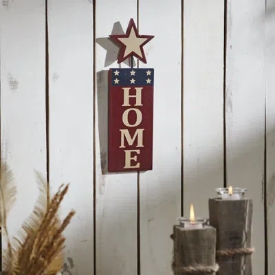 Vhc Brands Higher Glory Home W/ Star In Red Outline Mdf Wall Hanging 16x5 In Blue;red;tan