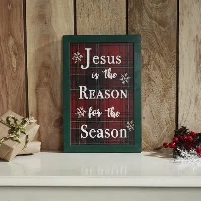 Vhc Brands Higher Glory Jesus Is The Reason Plaid Framed Wall Hanging Sign 12x8 In White,green,red