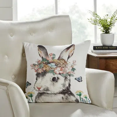 Vhc Brands Higher Glory Lakeshia Garden Bunny Cotton Throw Pillow In Gray;pink;cream