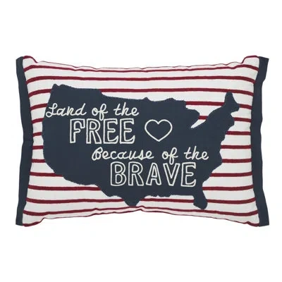 Vhc Brands Higher Glory Land Of The Free Because Of The Brave American Map On Red Stripes Pillow 14x20 In Blue;white;red