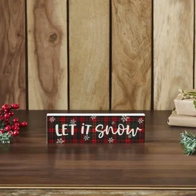 Vhc Brands Higher Glory Let It Snow Plaid Block Sign 3x10 In White,green,red