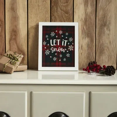 Vhc Brands Higher Glory Let It Snow Plaid Wall Hanging Sign 11x9 In White,green,red