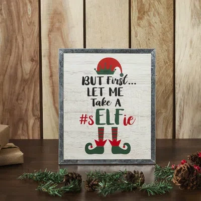 Vhc Brands Higher Glory Let Me Take A Selfie Elf Framed Wall Hanging Sign 12x10 In Green;red;cream