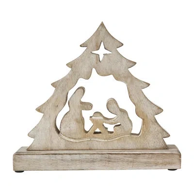 Vhc Brands Higher Glory Manger Nativity Scene Wooden Figurine In Cream;tan