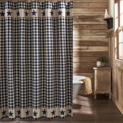 Vhc Brands Higher Glory My Country Plaid Shower Curtain In Blue;tan
