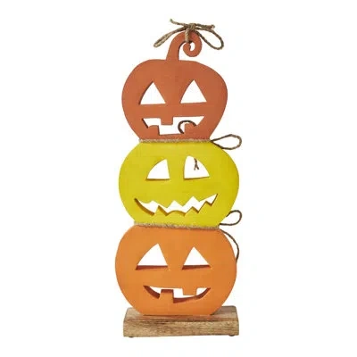 Vhc Brands Jack O' Lantern Stack Decor 16.75x7x2.25 In Yellow;orange