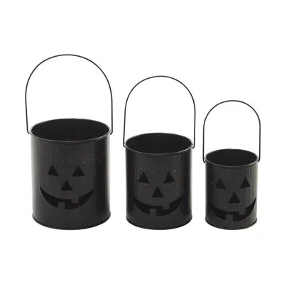 Vhc Brands Jack-o-lantern Bucket Set Of 3 - 5/6/7 Inch In Black