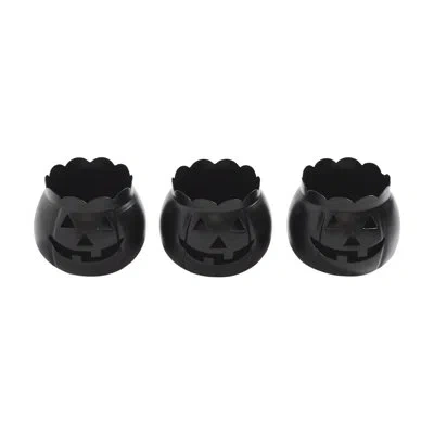 Vhc Brands Jack-o-lantern Candle Holder Set Of 3 - 3x3.5x3.5 In Black