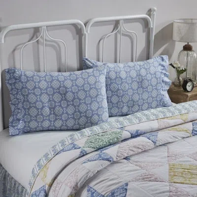 Vhc Brands Jolie Ruffled 100% Cotton Envelope Pillow Case Set In Blue;cream