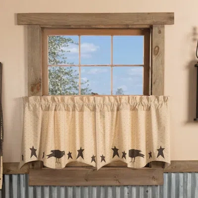 Vhc Brands Kettle Grove Crow And Star Appliqued Floral 36" Cafe Curtain In Black;gray;tan