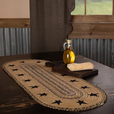 Vhc Brands Kettle Grove Geometric Oval Table Runner In Black;tan