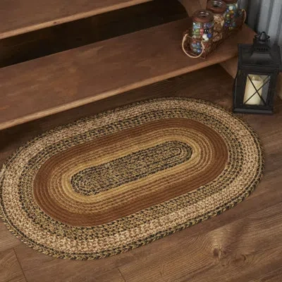 Vhc Brands Kettle Grove Jute Geometric Braided Jute Black/caramel Area Rug In Black;brown;tan